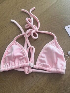 & Other Stories Pink Triangle Bikini Top with Heart Accent